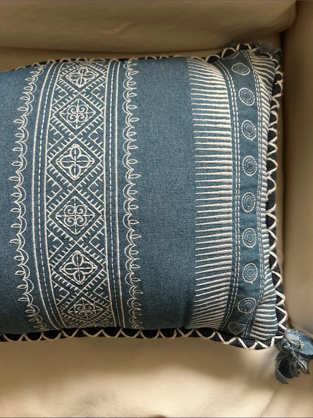 ASHLAND  BLUE LUMBAR PILLOW W TASSELS 20x12